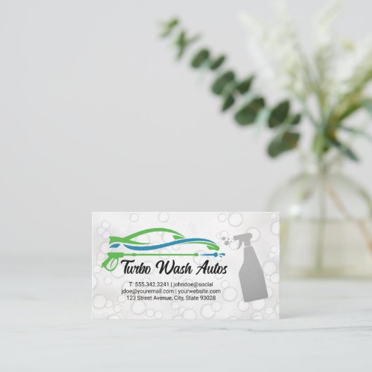 automatische reinigingsspray | Zeepbellen Visitekaartje (Staand voorkant)