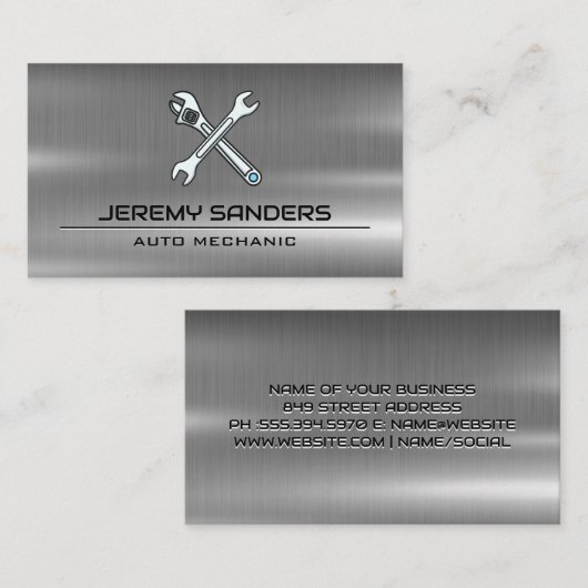Automatische servicepictogrammen | Wrenches Metal Visitekaartje (Voorkant / Achterkant)