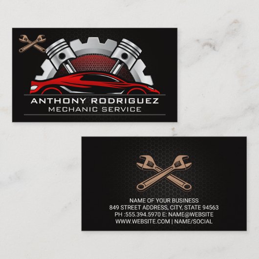 Automatische services | koolstofmetaal | moersleut visitekaartje (Voorkant / Achterkant)