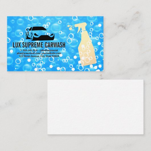 Automatische was Logo | Zeepbellen blauw Visitekaartje (Voorkant / Achterkant)