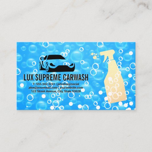 Automatische was Logo | Zeepbellen blauw Visitekaartje (Voorkant)