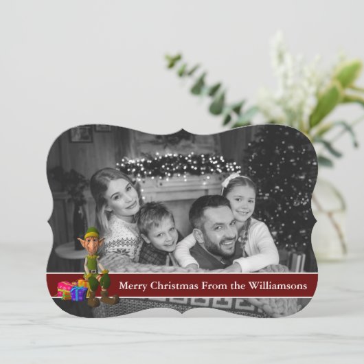 Automatische zwarte en witte foto Elf Fancy sierst Feestdagenkaart (Staand voorkant)
