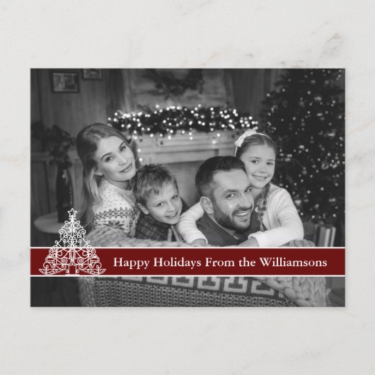 Automatische zwarte en witte foto witte kerstboom briefkaart (Voorkant)