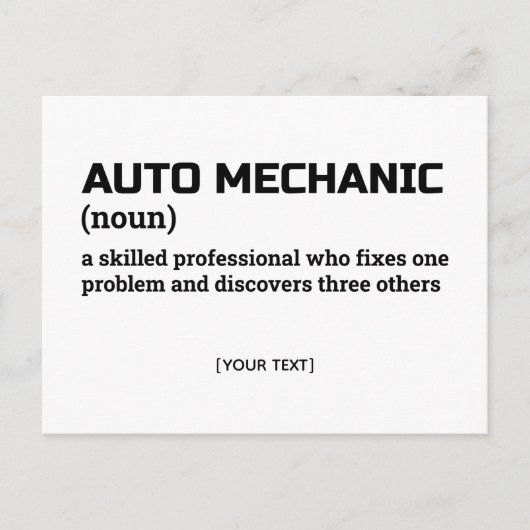 Automechanicien – Grappige Definitie Ansichtkaart Briefkaart (Voorkant)