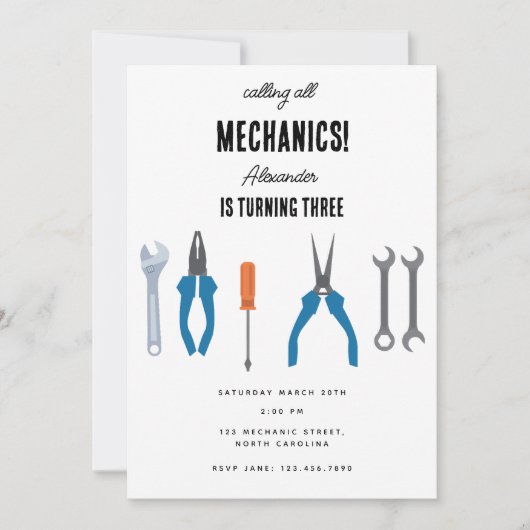 Automechanicus Auto Gereedschap Jongen Verjaardags Kaart (Voorkant)