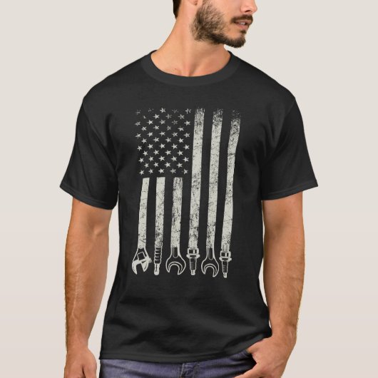 automechanische Amerikaanse vlaggesleutel en bouil T-shirt (Voorkant)