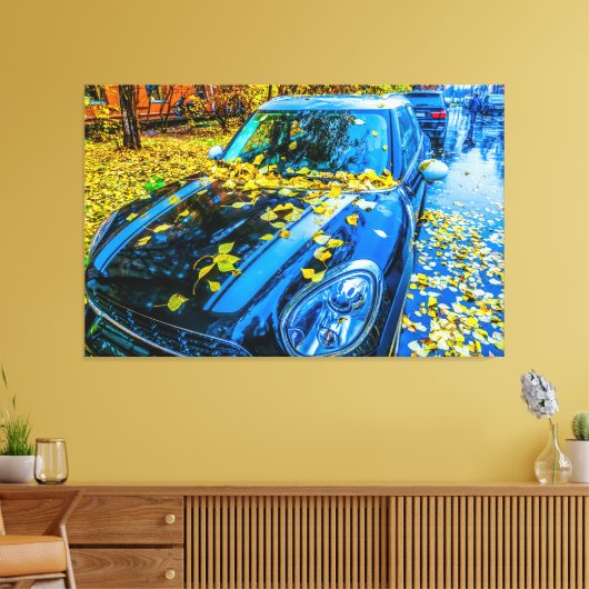 Automobiel , auto - Seizoen van gestorven bladeren Canvas Afdruk (Insitu (Woonkamer))