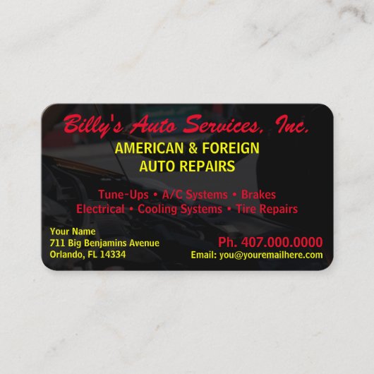 Automobiel autoreparatiemechanisme met twee zijden visitekaartje (Voorkant)