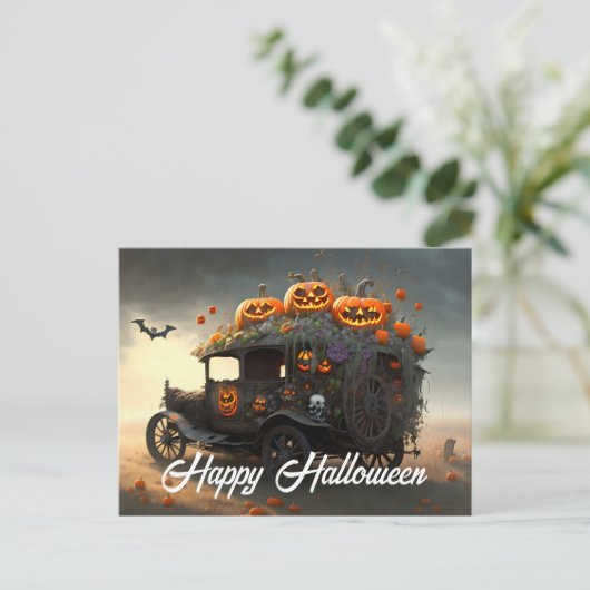  Automobiel en Pompoenen Halloween Briefkaart (Staand voorkant)