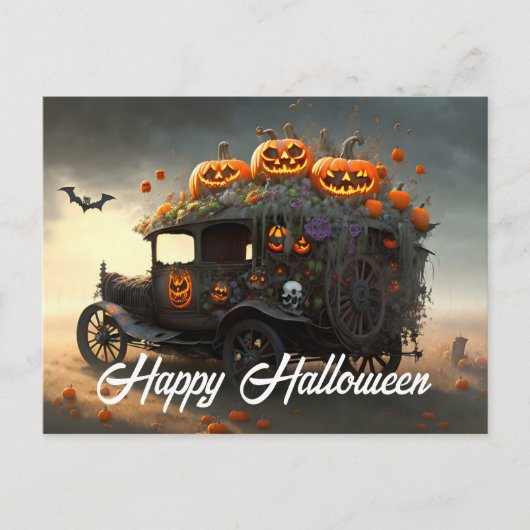 Automobiel en Pompoenen Halloween Briefkaart (Voorkant)