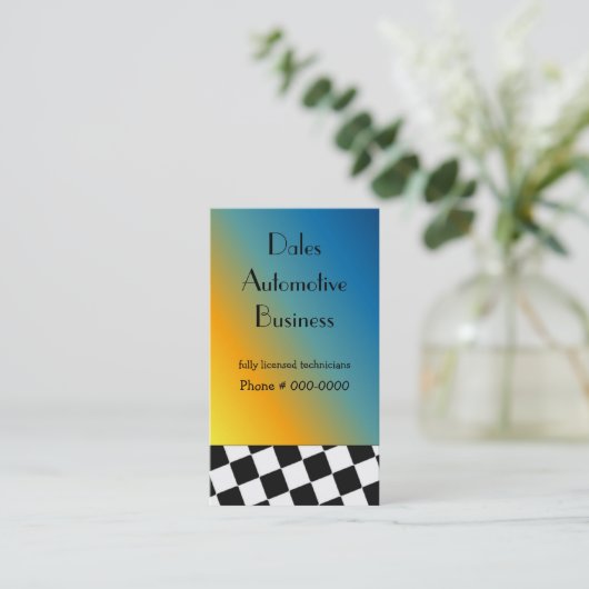 Automobielzwart en wit gecheckt ontwerp visitekaartje (Staand voorkant)