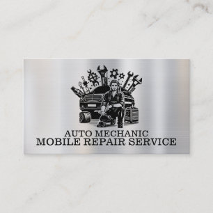 Automonteur Automotive Reparatie Metaal Contact Visitekaartje