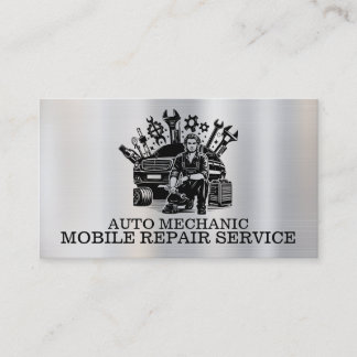 Automonteur Automotive Reparatie Metaal Contact Visitekaartje