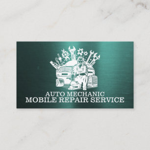 Automonteur Automotive Reparatie Metaal Groen Visitekaartje