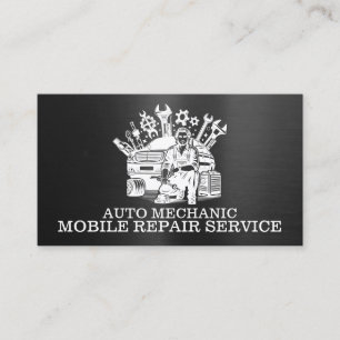 Automonteur Automotive Reparatie Metaal Zwart Visitekaartje