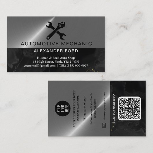 automonteur koper Metallic Gold glanzend staal Visitekaartje (Voorkant / Achterkant)