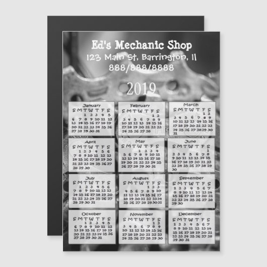 Automotive Business Mini Kalender Magnet 2019 Magnetische Uitnodiging (Voorkant / Achterkant)