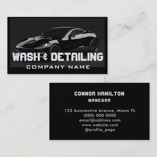 Automotive Car Wash & Auto Detailing Modern Zwart Visitekaartje (Voorkant / Achterkant)