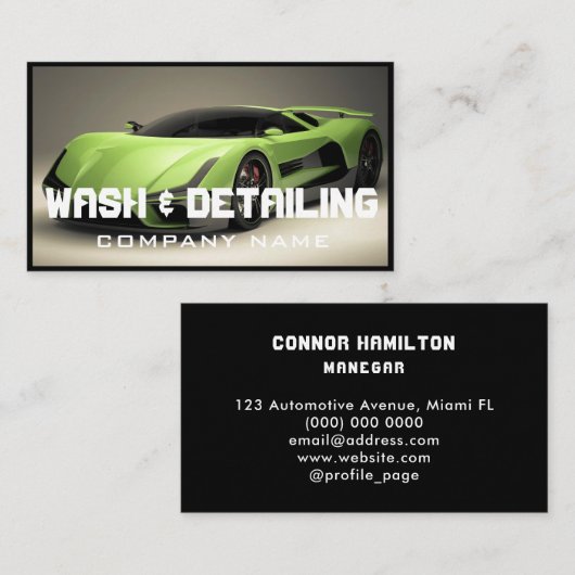 Automotive Car Wash & Auto Detailing Modern zwart Visitekaartje (Voorkant / Achterkant)