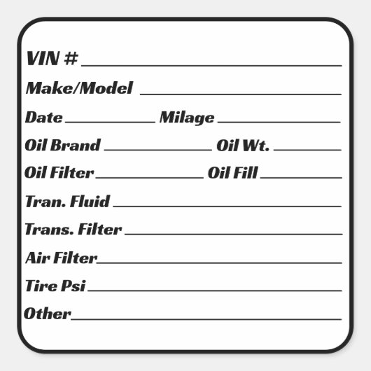 Automotive Maintenance Service Engine Checklist Vierkante Sticker (Voorkant)