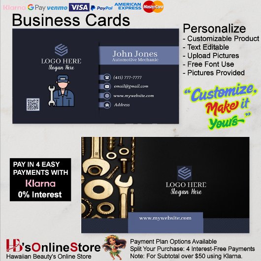 Automotive Mechanic Visitekaartjes 17 Pack van 100