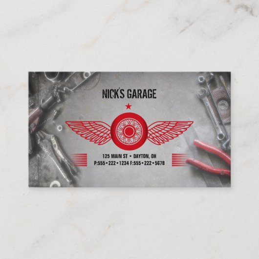 Automotive Motorcycle Tools Reparatie Garage Logo Visitekaartje (Voorkant)