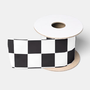 Autorace / Schaakbordpatroon - zwart 1 Satijnen Lint