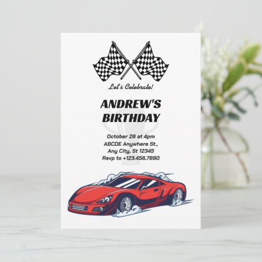 Autorace uitnodiging (Staand voorkant)