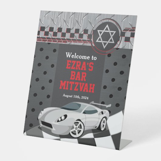 Autoracecircuit Raceauto Bar Mitzwa Reclamebord Met Voetstuk (Voorkant)