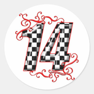 autoracenummer 14 ronde sticker
