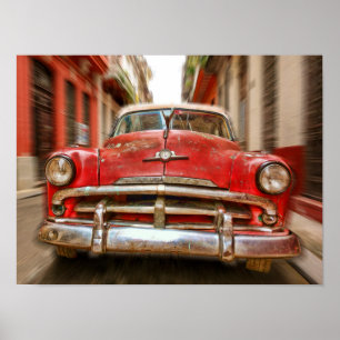 Autorennen in de straten van het oude Havana op Cu Poster