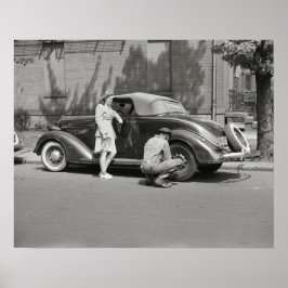 Autoreparatie Service, 1942. Oude foto Poster