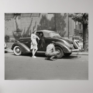 Autoreparatie Service, 1942. Oude foto Poster
