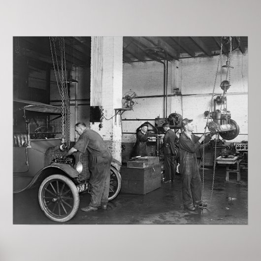 Autoreparatiewerkplaats, 1919. Oude foto Poster (Voorkant)