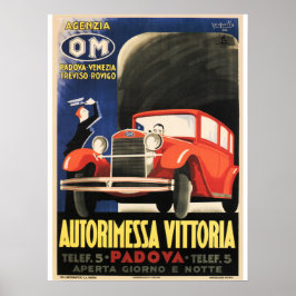AUTORIMESSA VITTORIA Padova Italië Vintage Car Poster