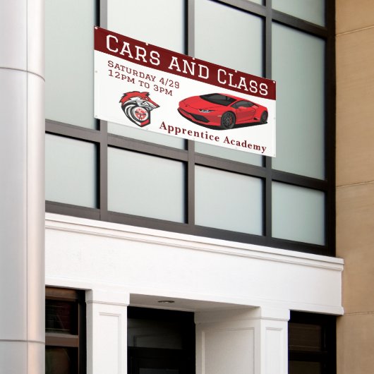 Auto's en banners van klasse (Buitenkant Gebouw)