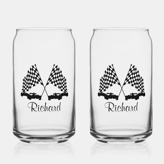 Auto's en Checker Flag Race Personal Blikvorm Glas (Voorkant)