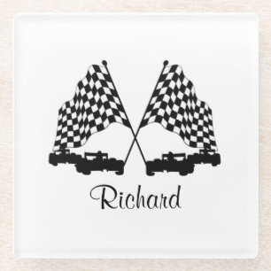 Auto's en Checker Flag Race Personal Glazen Onderzetter