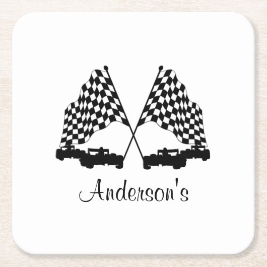 Auto's en Checker Flag Race Personal Kartonnen Onderzetters (Voorkant)