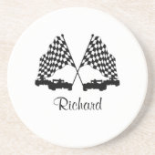 Auto's en Checker Flag Race Personal Zandsteen Onderzetter (Voorkant)