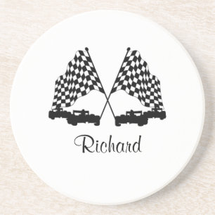 Auto's en Checker Flag Race Personal Zandsteen Onderzetter