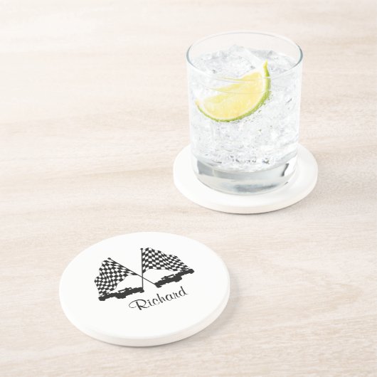 Auto's en Checker Flag Race Personal Zandsteen Onderzetter (Zijkant)