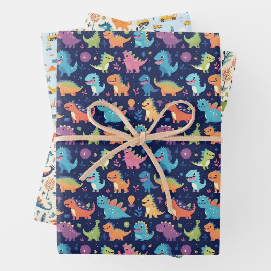 Auto's en dinosaurussen inpakpapier vel (In situ)