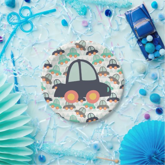 Auto's en meer auto's papieren bordje (Feest)