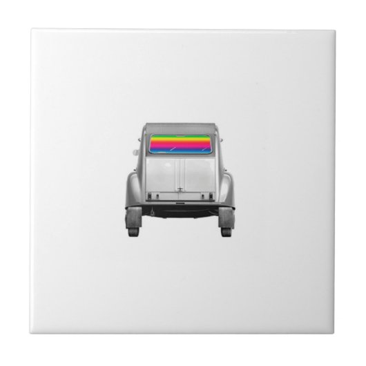 Auto's en regenboog tegeltje (Voorkant)