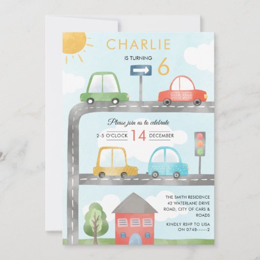 Auto's en Road Transport Boy's Birthday Kaart (Voorkant)