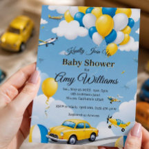 Auto's en vliegtuigen Jongens Baby Shower Uitnodig