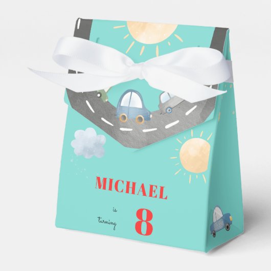 Auto's en voertuigen op de weg jongen verjaardag bedankdoosjes (Voorkant Zijde)