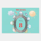 Auto's en voertuigen op de weg jongen verjaardag inpakpapier vel (Voorkant)