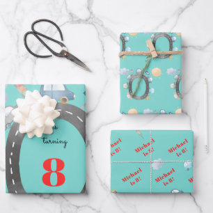 Auto's en voertuigen op de weg jongen verjaardag inpakpapier vel